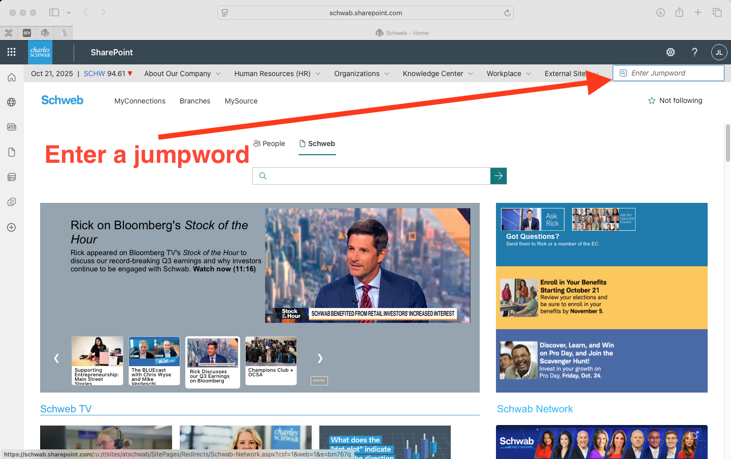 Enter Jumpword keywords on Sharepoint